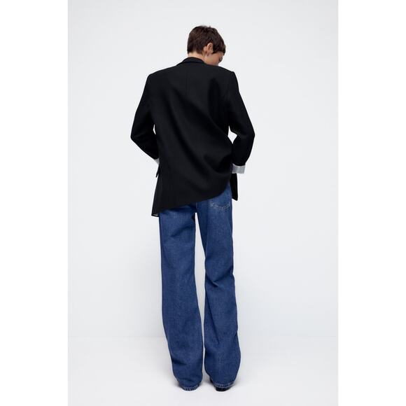 NEW Zara Printed Cuff Blazer in Black Size XS - Picture 3 of 10